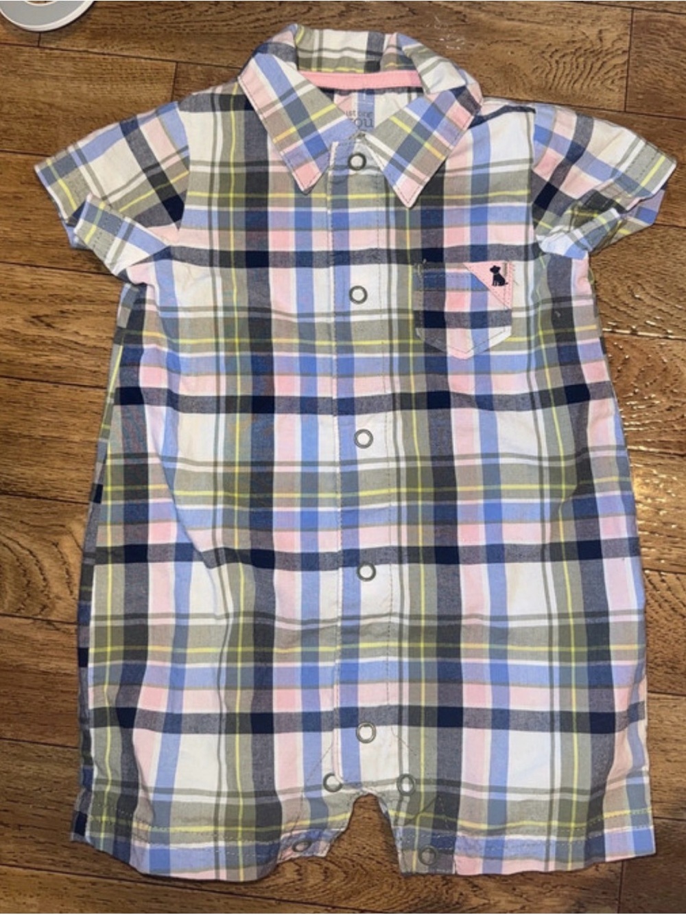 Carter's Plaid Short-Sleeve One-Piece in Pink, Blue & White